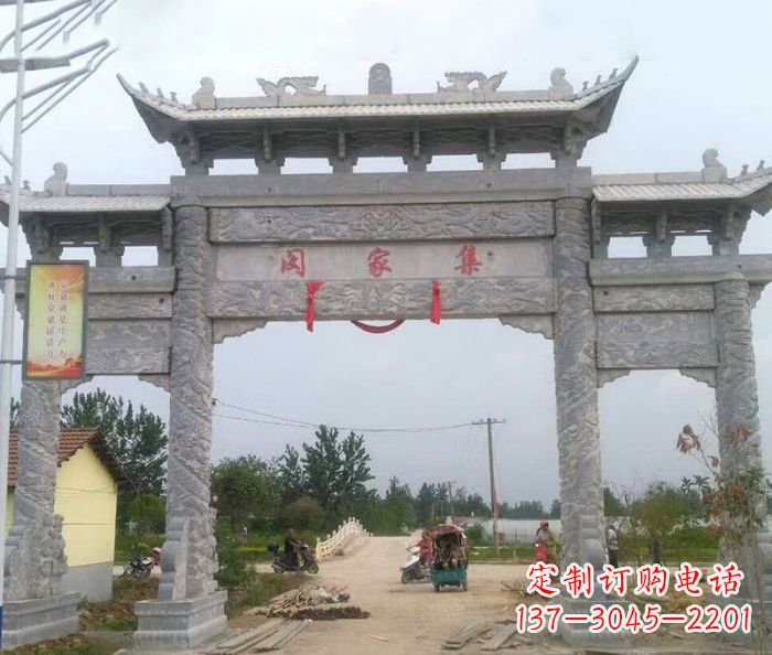 开封精美大理石三门牌楼雕塑