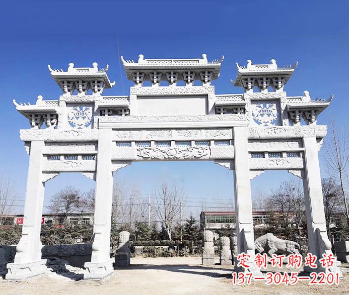 开封大理石三门五楼石牌坊石雕 (3)