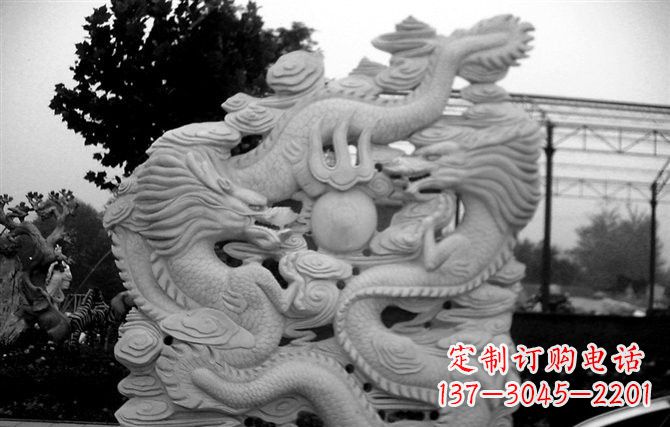 开封精美大理石双龙雕塑