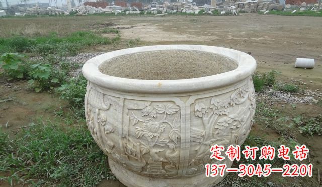 开封大理石鸳鸯园林景观石雕花盆
