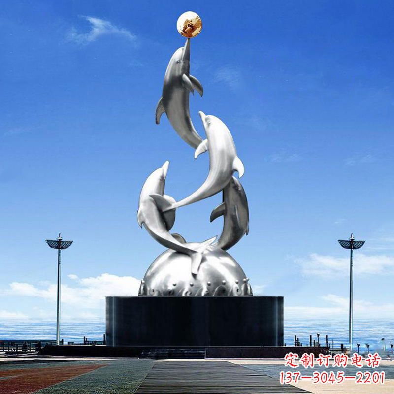 开封引领潮流的不锈钢海豚雕塑