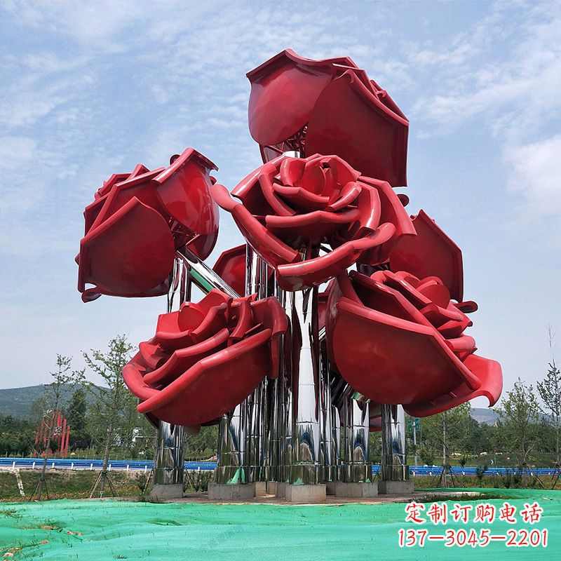 开封精美不锈钢玫瑰花景观雕塑