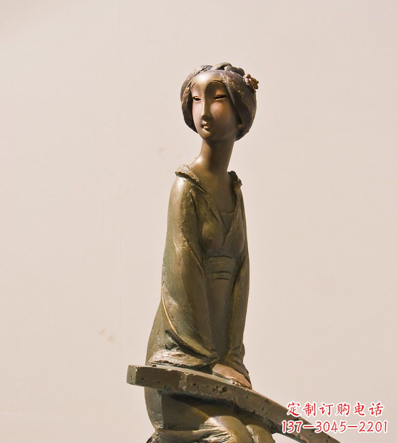 开封古筝女人铜雕古代人物雕塑