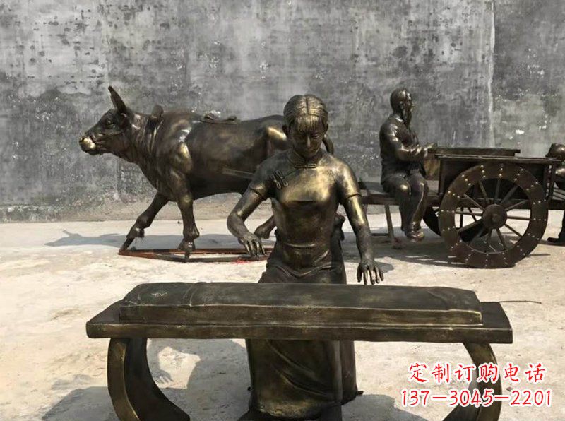 开封铜制古筝人物校园景观雕塑