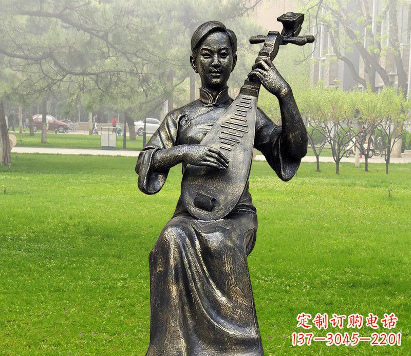 开封高质量青铜人物弹琵琶雕塑