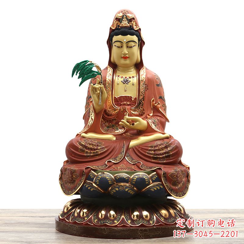 开封精美观音彩绘铜雕雕塑摆件