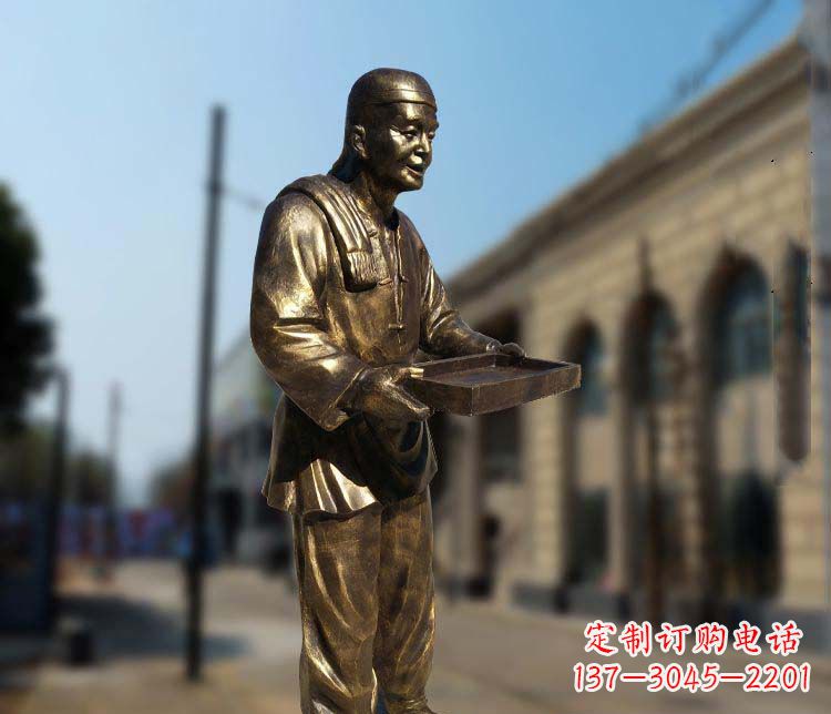 开封古典神秘的店小二人物铜雕