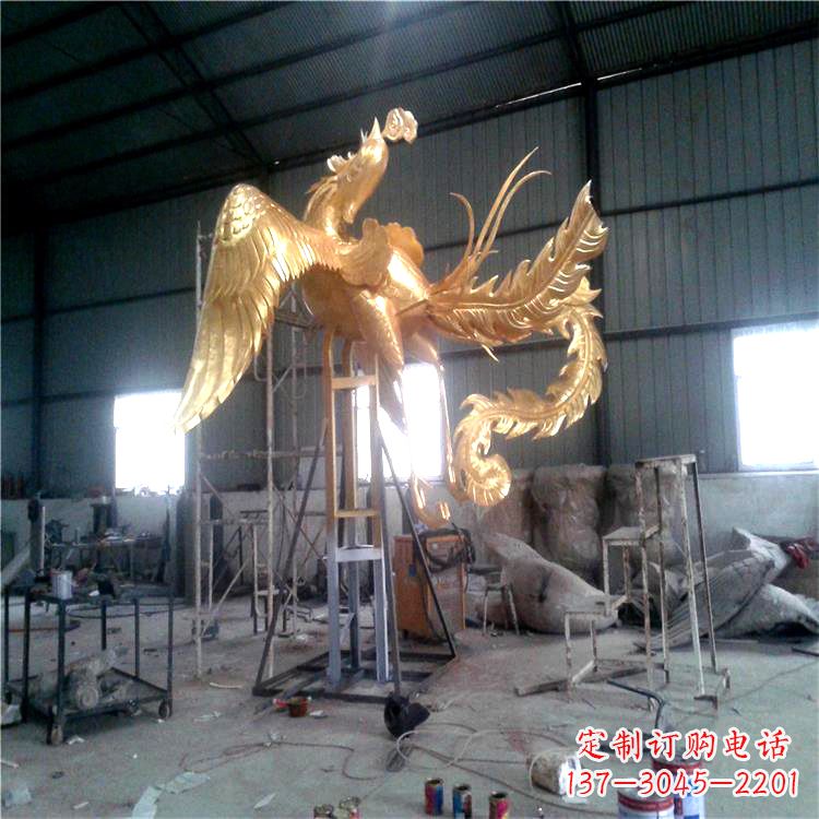 开封锻铜鎏金凤凰吉祥和谐动物雕塑