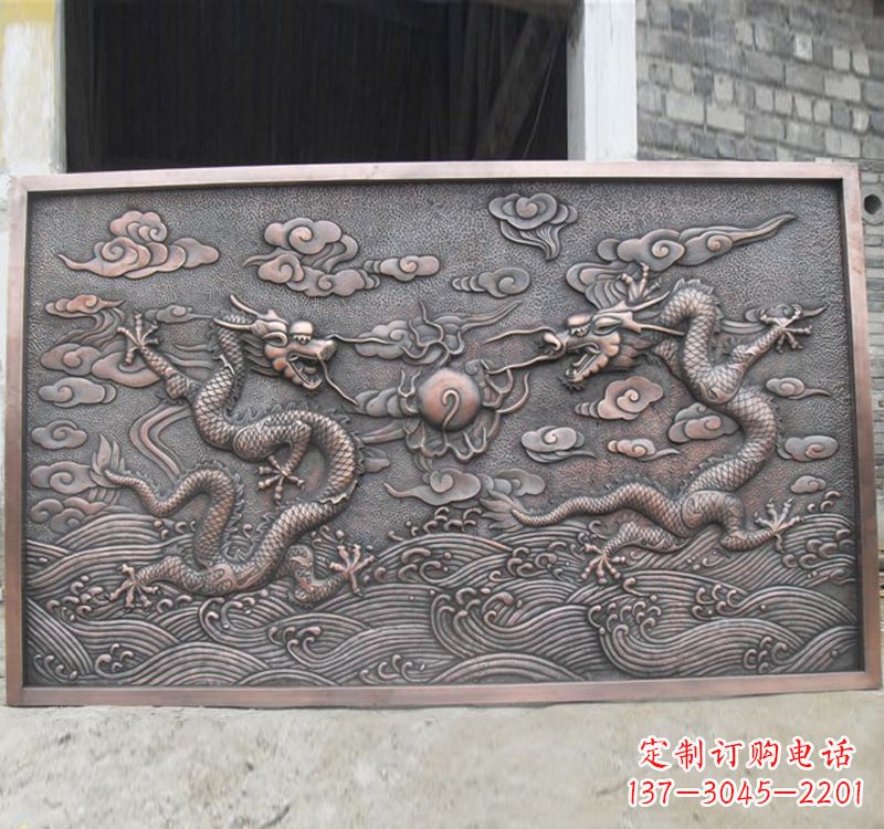 开封锻铜双龙戏珠浮雕雕塑