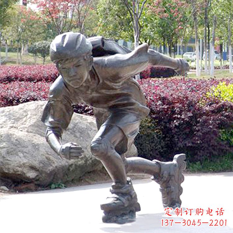 开封精致童话，铜雕刻儿童滑旱冰园人物情景