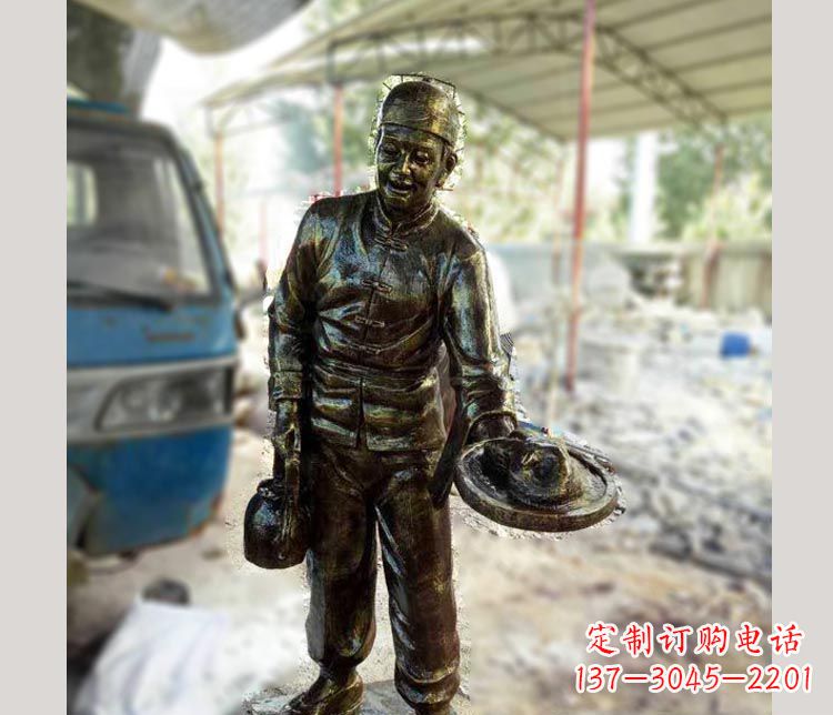 开封饭店上菜的店小二铜雕