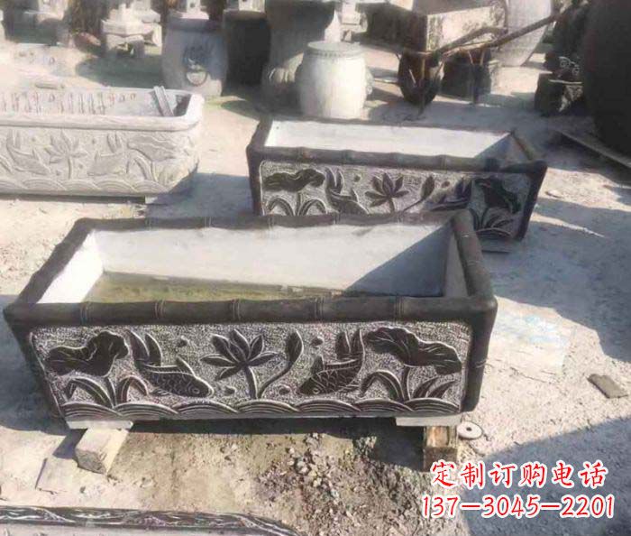 开封精美仿古石水缸雕塑