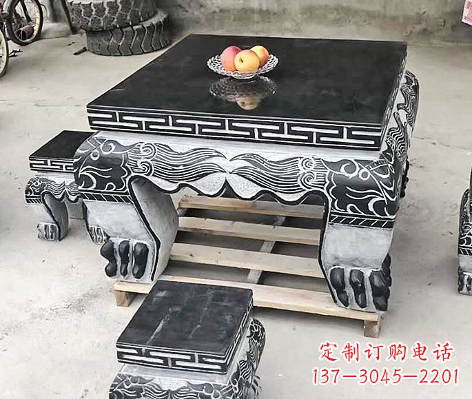 开封方形仿古石桌凳 (2)