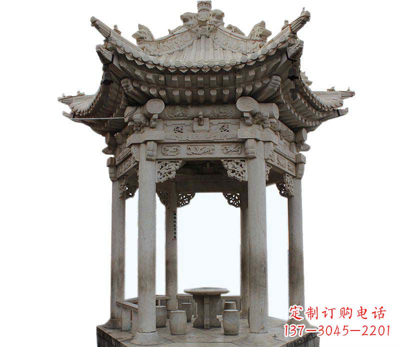 开封精美仿古六角凉亭石雕