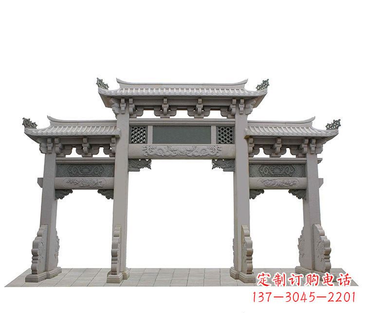 开封仿古三门石牌坊石雕