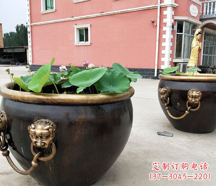 开封仿古狮子头水缸铜雕塑 (2)