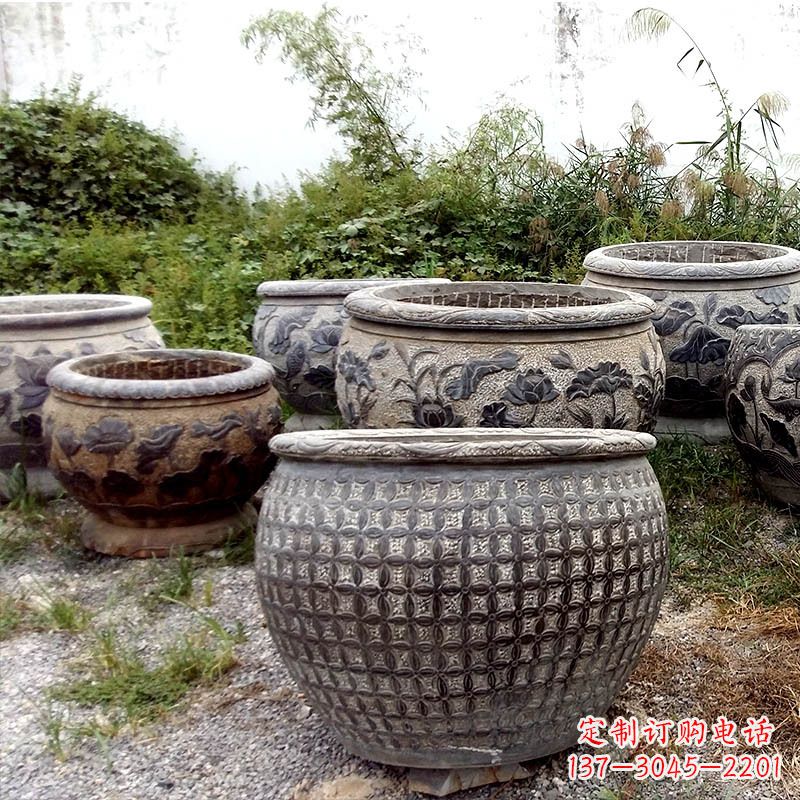 开封仿古石雕花盆水缸——精美艺术家品