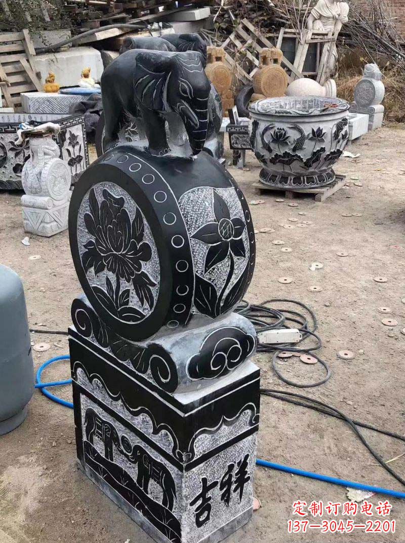 开封传统工艺小象抱鼓石雕塑