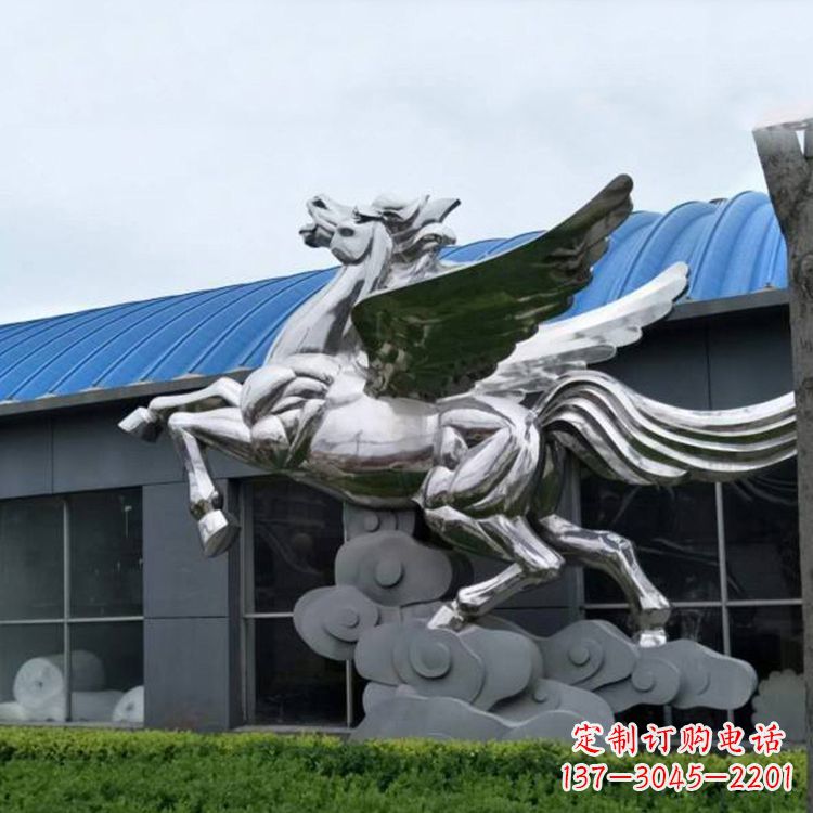开封飞马镜面不锈钢雕塑-企业景观动物标识