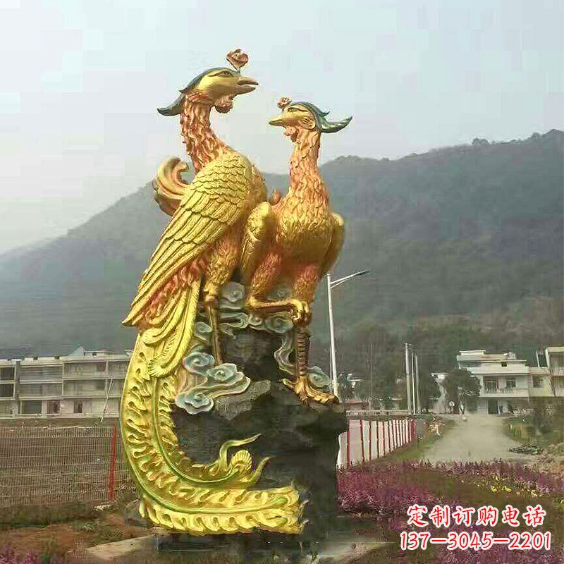 开封凤凰景观铜雕塑-公园景区瑞鸟凤凰鎏金景观雕塑