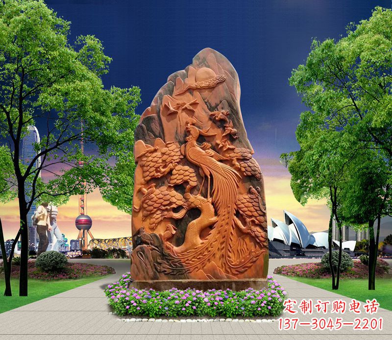 开封凤凰石雕动物摆件