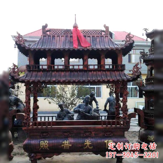 开封古典风格三足铜香炉定制雕塑