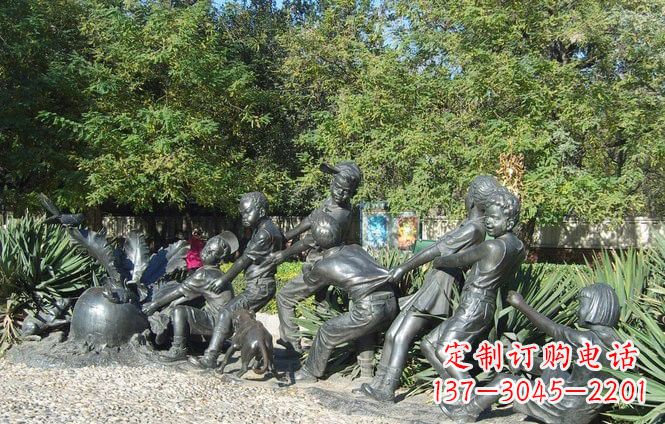 开封铜雕萝卜儿童拔萝卜雕塑