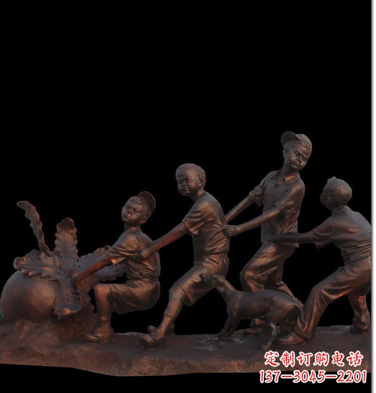 开封精美玻璃钢仿铜拔萝卜人物雕塑