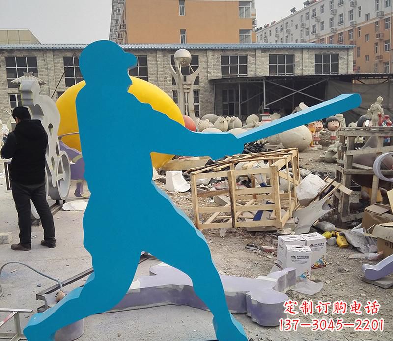 开封公园不锈钢打棒球雕塑2
