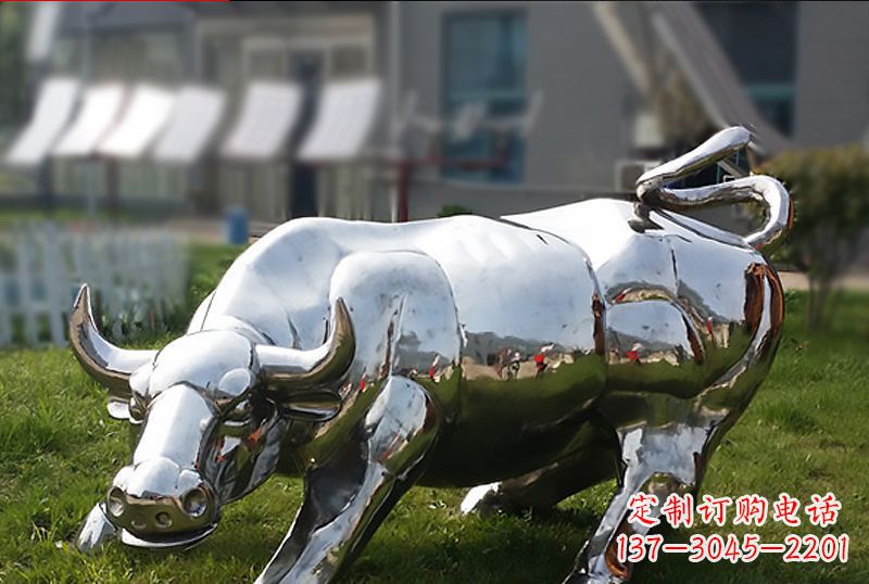 开封公园不锈钢动物牛雕塑