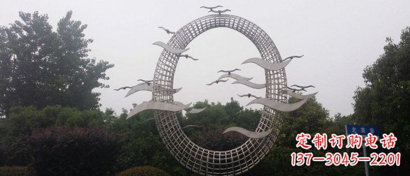 开封公园不锈钢海鸥圆环景观雕塑