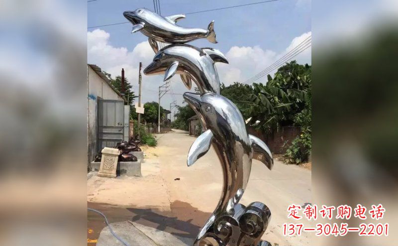开封公园不锈钢海豚雕塑