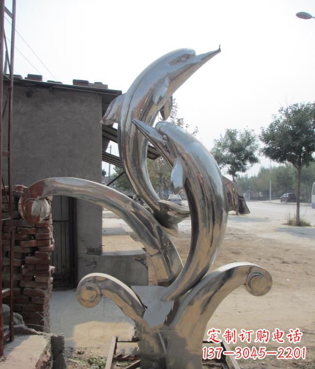 开封倾情展示——室外可靠不锈钢海豚雕塑