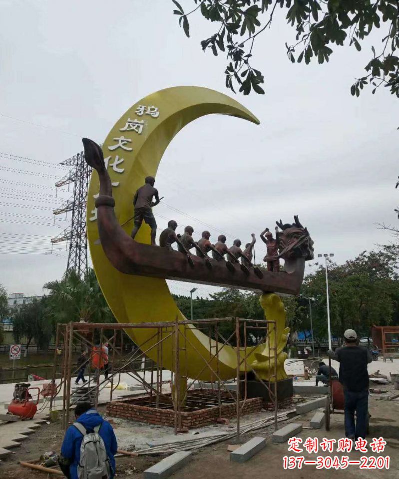 开封艺术型不锈钢龙舟雕塑