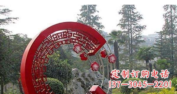 开封灵动奔放的不锈钢和梅花圆环雕塑
