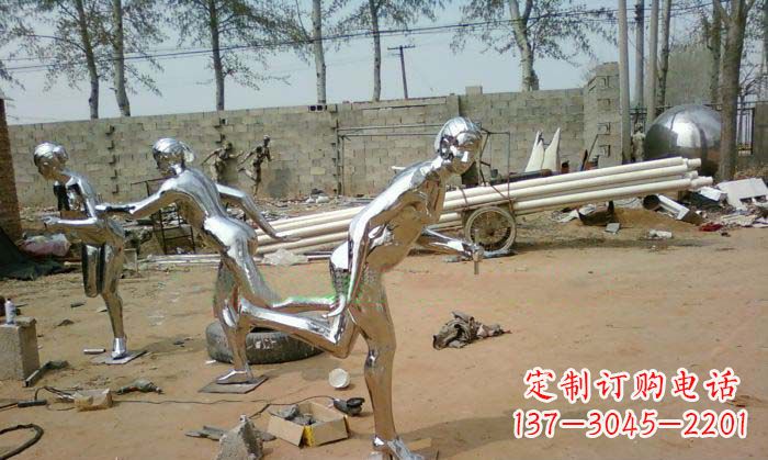 开封精致美丽的不锈钢跑步女孩雕塑