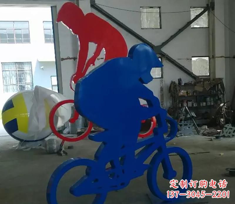 开封公园不锈钢骑自行车运动人物雕塑