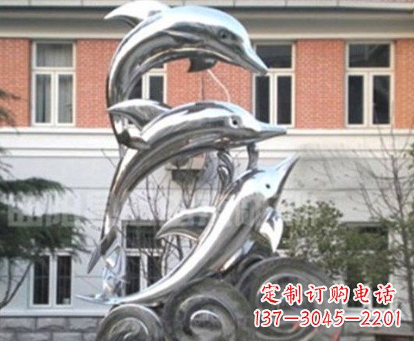 开封跳跃海豚海浪不锈钢雕塑