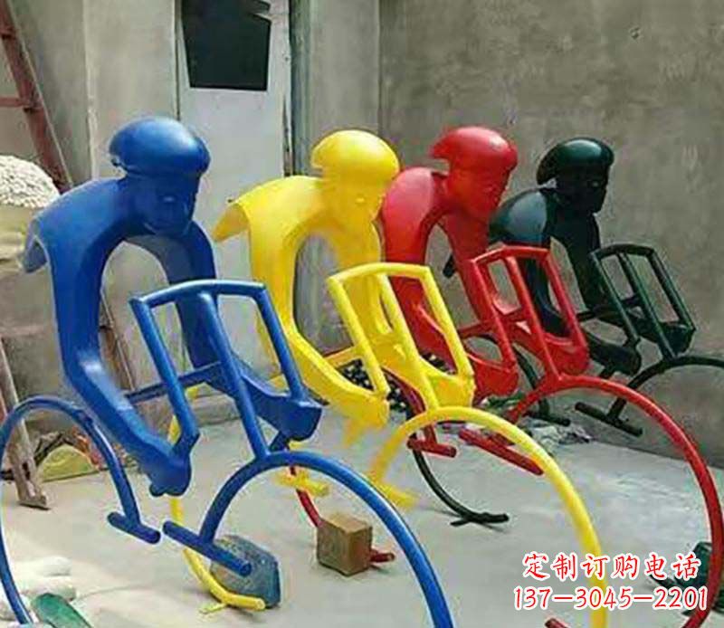 开封不锈钢自行车运动人物景观雕塑