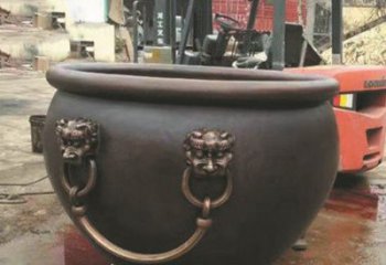 开封非凡形态的铜雕狮子头水缸