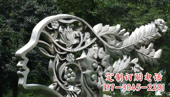 开封高雅美貌不锈钢美女头象雕塑
