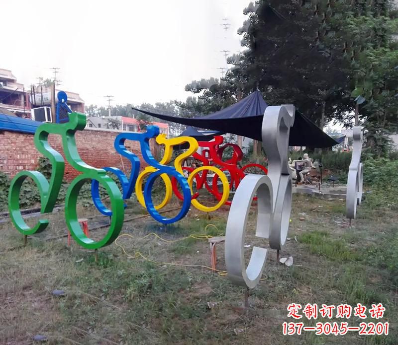 开封抽象不锈钢自行车雕塑