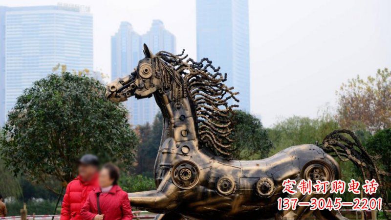 开封公园抽象机械马动物铜雕
