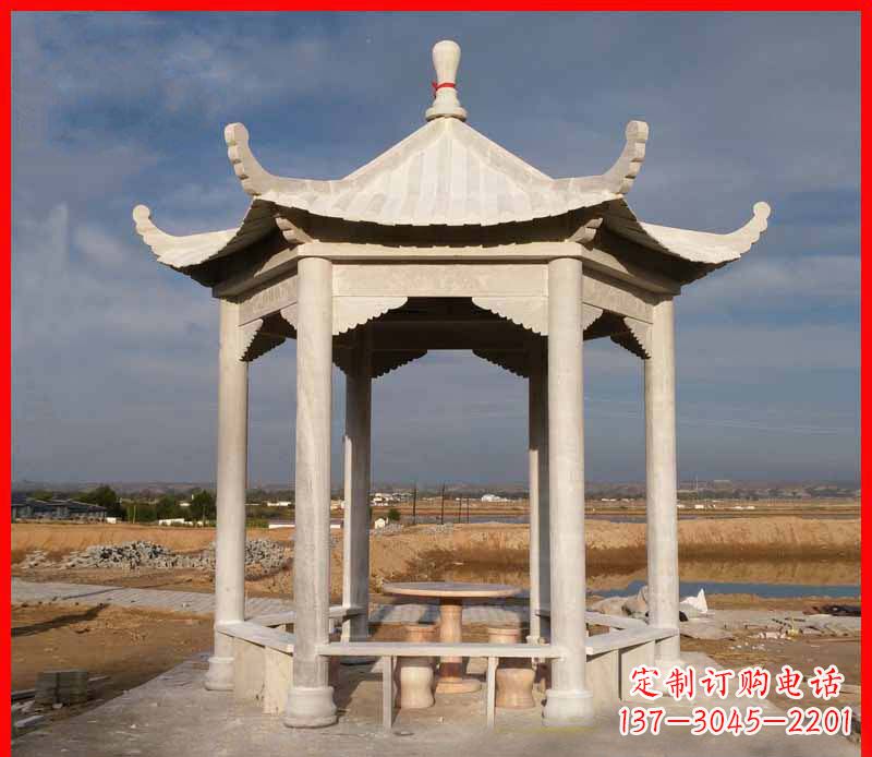 开封公园大理石六角石雕凉亭 (2)