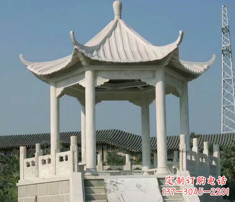 开封极具视觉冲击力的大理石六角石凉亭雕塑