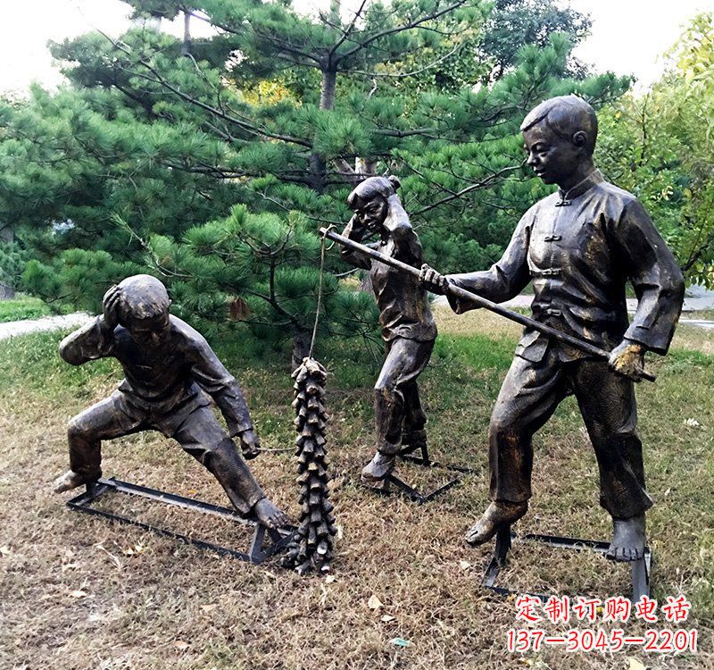 开封公园放鞭炮儿童铜雕