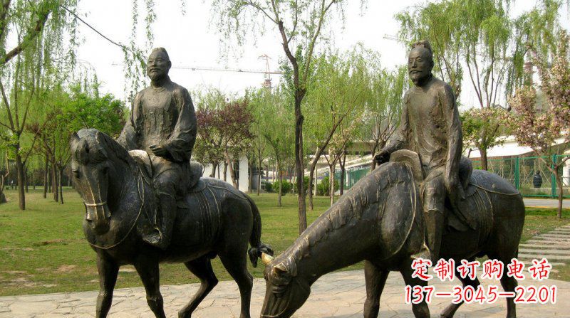 开封公园古人骑马人物铜雕