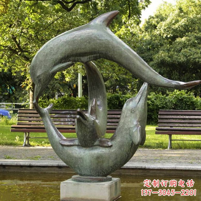 开封风格精美的海豚铜雕喷泉