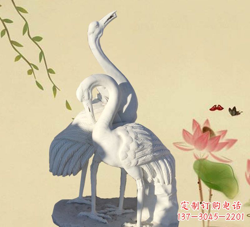 开封中领雕塑精美汉白玉仙鹤石雕