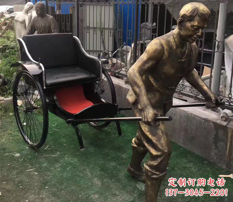 开封精美铜雕车夫人物雕塑